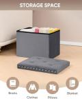 Bonlife Velvet Ottoman with Storage,Small Storage Boxes with Lids,Folding Ottoman Seat,Footstool for Living Room,42x32x32cm,Grey