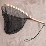 Gkhowiu Fly Fishing Landing Net Wooden Handle Nylon Landing Handle Trout Mesh Fish Catch Release Scoop Fishing Tool