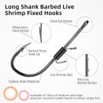 9KM DWLIFE Live Shrimp Hooks Set 15pcs High Carbon Steel Barbed Baitholder Fishing Hooks with Hole for Live Baits Saltwater Size2/0 3/0 4/0