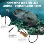 9KM DWLIFE Live Shrimp Hooks Set 15pcs High Carbon Steel Barbed Baitholder Fishing Hooks with Hole for Live Baits Saltwater Size2/0 3/0 4/0
