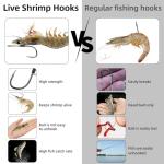 9KM DWLIFE Live Shrimp Hooks Set 15pcs High Carbon Steel Barbed Baitholder Fishing Hooks with Hole for Live Baits Saltwater Size2/0 3/0 4/0
