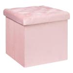 Bonlife Velvet Ottoman Storage Cube, Folding Footrest Stool Seat,Toy Chest Storage Box with Lid,Footstool for Living Room,Pink,40x40x40cm