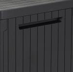 Keter City 113L Outdoor 96% recycled Small Balcony Garden Furniture Storage Box Grey Wood Panel Effect | Fade Free | All Weather Resistant | Safe and Secure | Zero Maintenance | 2 year Warranty