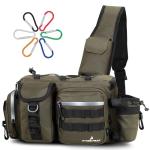 PYKES PEAK Fishing Bag | Waterproof Tackle Bag with Large Capacity | Includes 6 Carabiners | Versatile Fishing Shoulder Bag | Olive | L Size - Designed in Japan