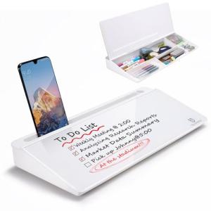 Small Glass Desktop Whiteboard with Drawer and Accessories