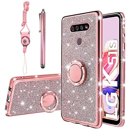 Glitter Rose Soft Clear TPU LG K51 Phone Case