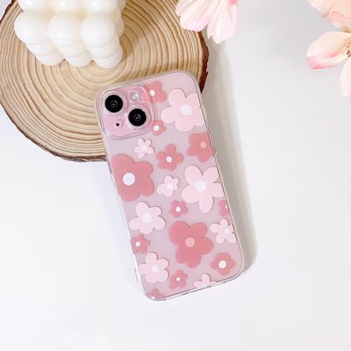 iPhone 15 Clear Floral Case for Girls - Pink