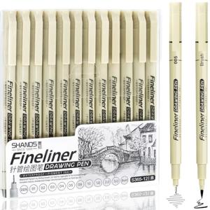 Black Micro Fineliner Pens Set for Artists