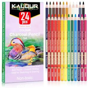 KALOUR 24 Premium Colored Charcoal Drawing Pencils