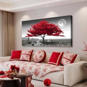 Red Tree Landscape Canvas Wall Art 20x40 inch