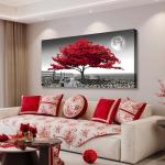 Red Tree Landscape Canvas Wall Art 20x40 inch