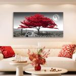 Red Tree Landscape Canvas Wall Art 20x40 inch