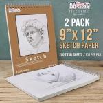 U.S. Art Supply 9"x12" Spiral Sketch Book 2-Pack