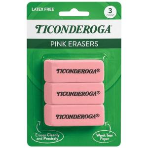 Ticonderoga Pink Wedge Erasers, Set of 3