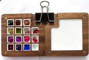 Mini Wooden Travel Paint Palette with Magnetic Lid