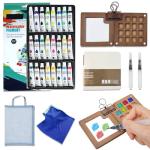 Walnut Wood Mini Watercolor Set with Brush & Sketchbook
