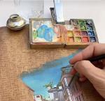 Mini Wooden Travel Paint Palette with Magnetic Lid