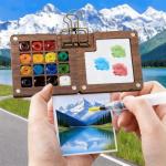Walnut Wood Mini Watercolor Set with Brush & Sketchbook