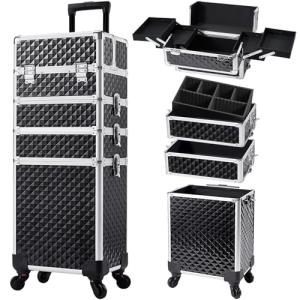 Rolling Makeup Case with Wheels - 4 in 1 Organizer