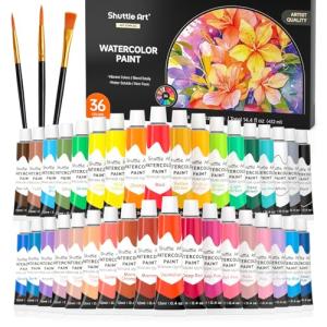 Shuttle Art 36-Color Watercolor Paint Set with Brushes