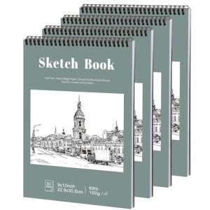 4 Pack Spiral Sketch Books - 9x12 Inches
