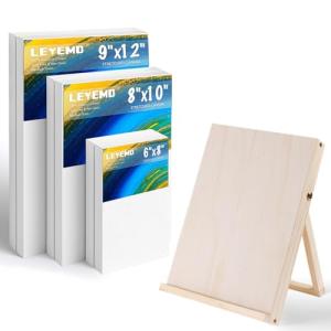 LEYEMO Painting Canvas and Easel Set, 6 Pack