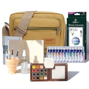 Travel-Friendly Watercolor Palette Kit with Brushes