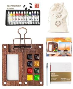 Mini Watercolor Travel Set with Clip - 12 Colors