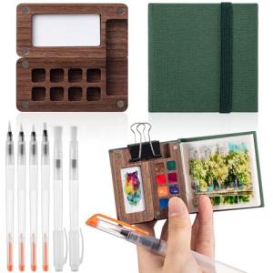 Mini Portable Watercolor Palette Set with Sketchbook