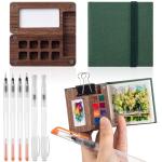 Mini Portable Watercolor Palette Set with Sketchbook
