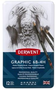Derwent Graphic Drawing Pencils in Metal Tin, 12 Pack