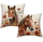 Horse Throw Pillow Covers with Wildflowers - 2 Pack