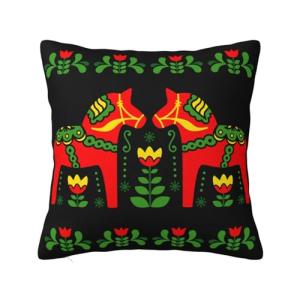 Swedish Dala Horse Decorative Throw Pillow Cover
