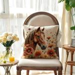 Horse Throw Pillow Covers with Wildflowers - 2 Pack