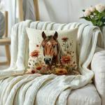 Horse Throw Pillow Covers with Wildflowers - 2 Pack