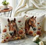 Horse Throw Pillow Covers with Wildflowers - 2 Pack