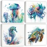 Ocean Animal Canvas Wall Art Set - 4 Pieces