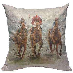 Horse Racing Art Pillow Cover 18x18 Inch