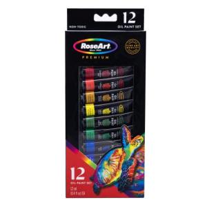 RoseArt Premium Oil Paint Set - 12 Bold Colors
