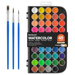 Shuttle Art 48-Color Watercolor Paint Set with Brushes