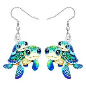 Blue Sea Turtle Dangle Earrings - Ocean Animal Jewelry