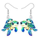 Blue Sea Turtle Dangle Earrings - Ocean Animal Jewelry
