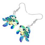 Blue Sea Turtle Dangle Earrings - Ocean Animal Jewelry