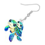 Blue Sea Turtle Dangle Earrings - Ocean Animal Jewelry