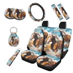 Colorful Horse-Themed Seat Cover Set for Trucks