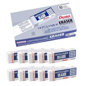 Pentel Hi-Polymer Large White Block Erasers, 10-Pack