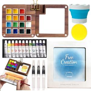 Travel Mini Watercolor Set with Palette and Brush