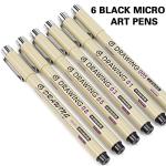 Muchcute Micro Fineliner Pens: 6 Black Waterproof Markers