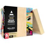 ARTEZA Birch Wood Canvas Boards, 10 x 10 Inches, 5 Pack