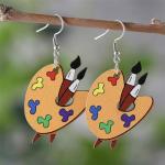 Wooden Color Palette Drop Earrings for Artists